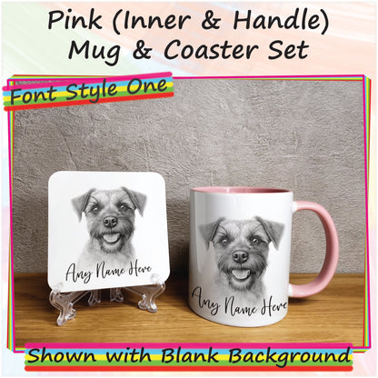 Personalised Sketched Border Terrier Mug & Coaster Set, Custom Dog Mug