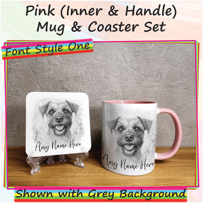 Personalised Sketched Border Terrier 11oz Ceramic Mug & Coaster Set