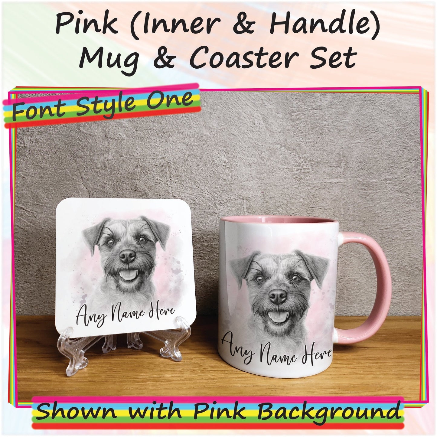 Personalised Sketched Border Terrier Mug & Coaster Set, Custom Dog Mug