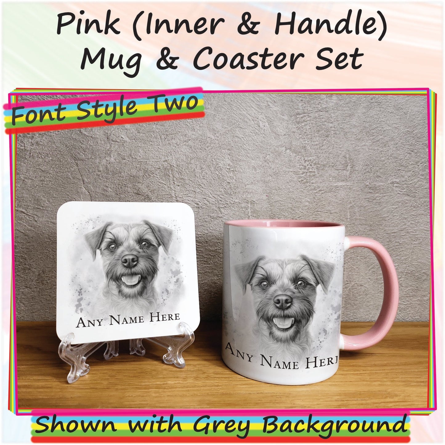 Personalised Sketched Border Terrier Mug & Coaster Set, Custom Dog Mug