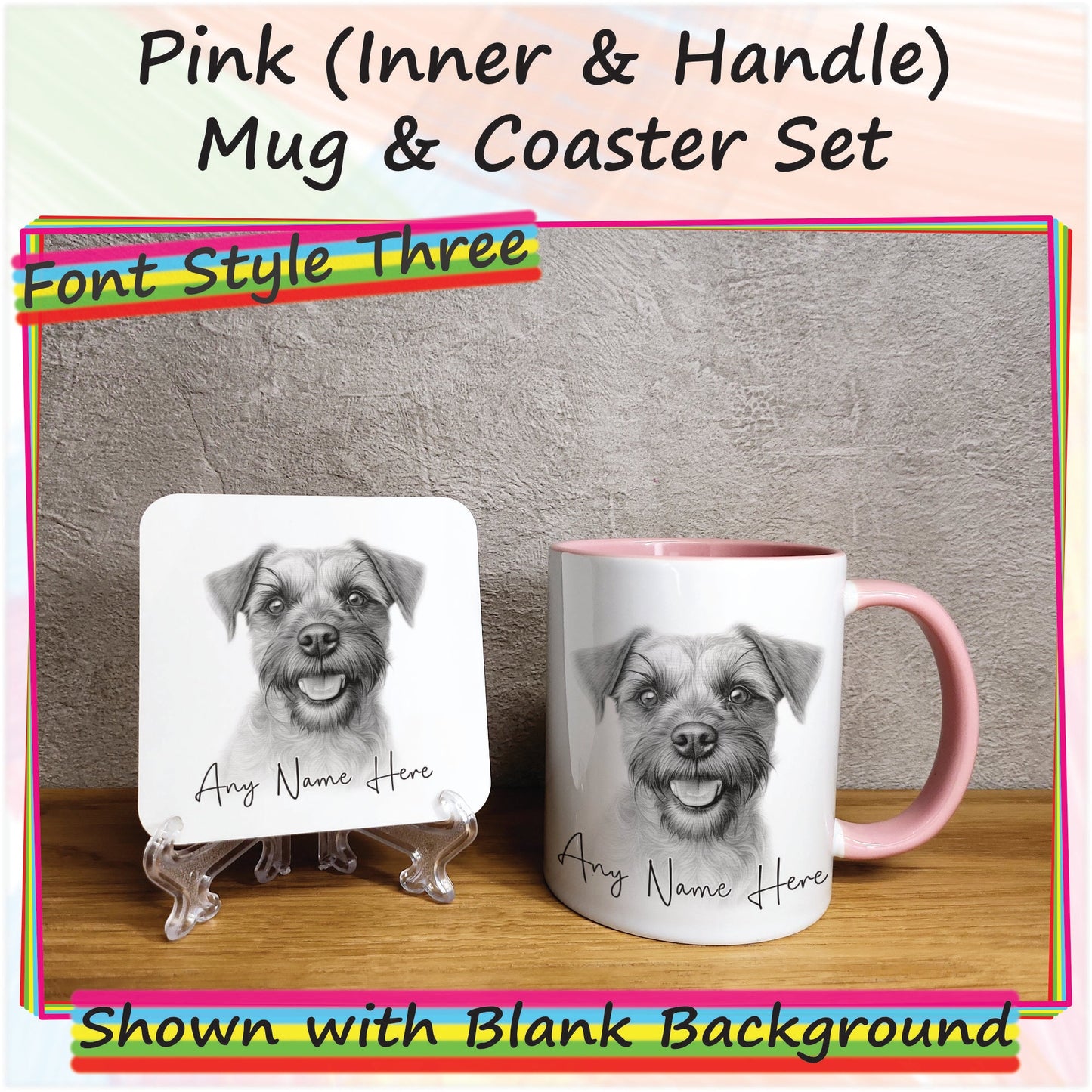 Custom Sketched Border Terrier Mug & Coaster Set, Personalised Dog Mug