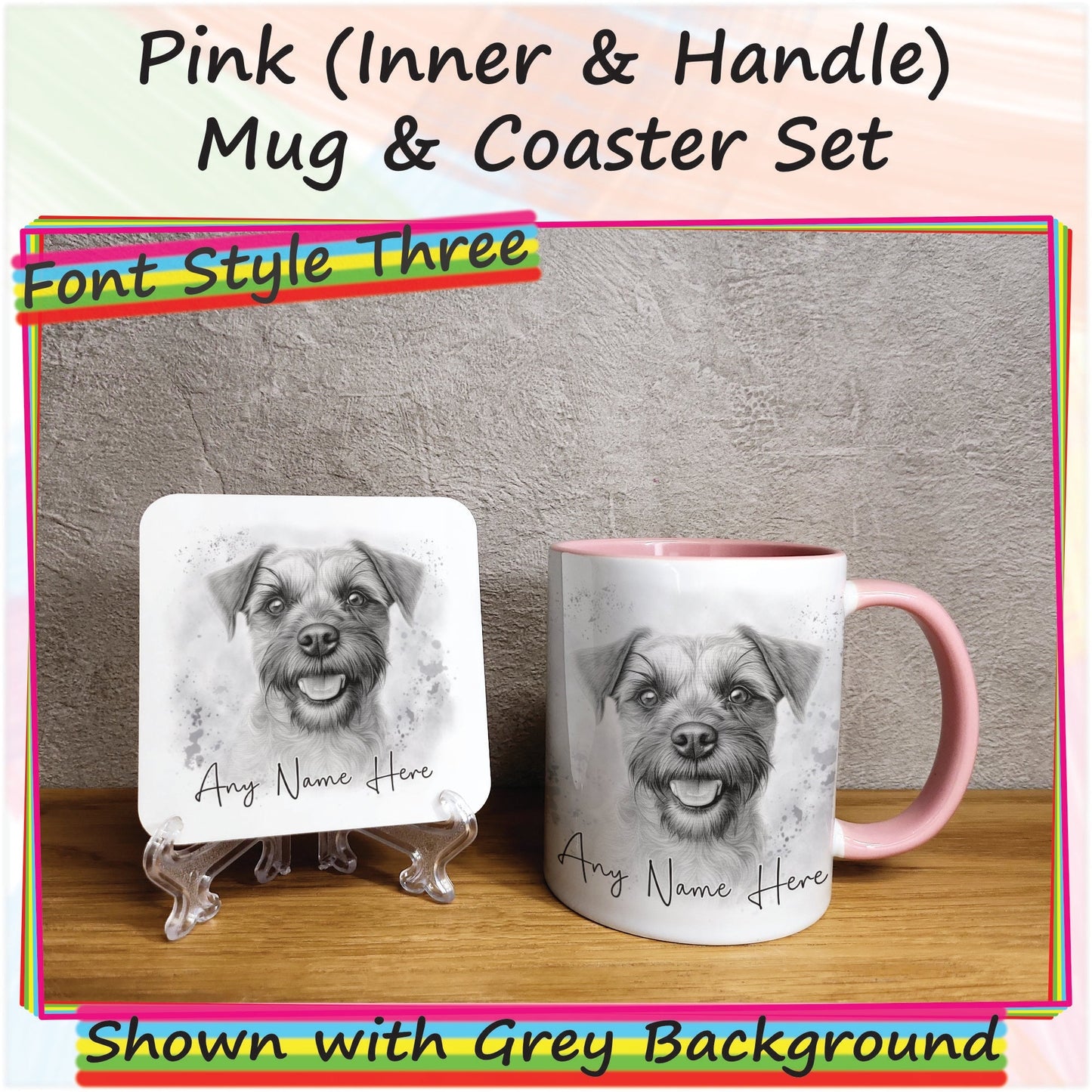 Personalised Sketched Border Terrier Mug & Coaster Set, Custom Dog Mug