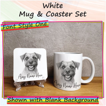 Personalised Sketched Border Terrier 11oz Ceramic Mug & Coaster Set