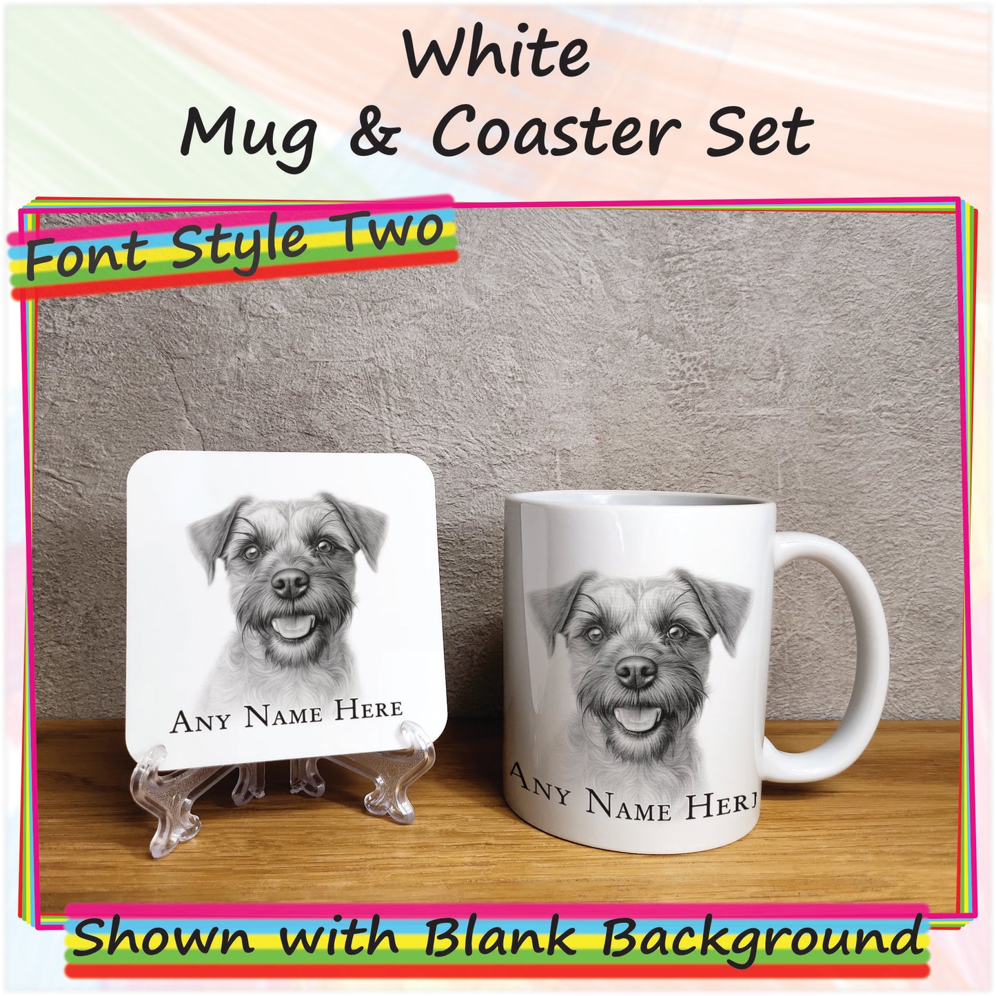 Personalised Sketched Border Terrier 11oz Ceramic Mug & Coaster Set