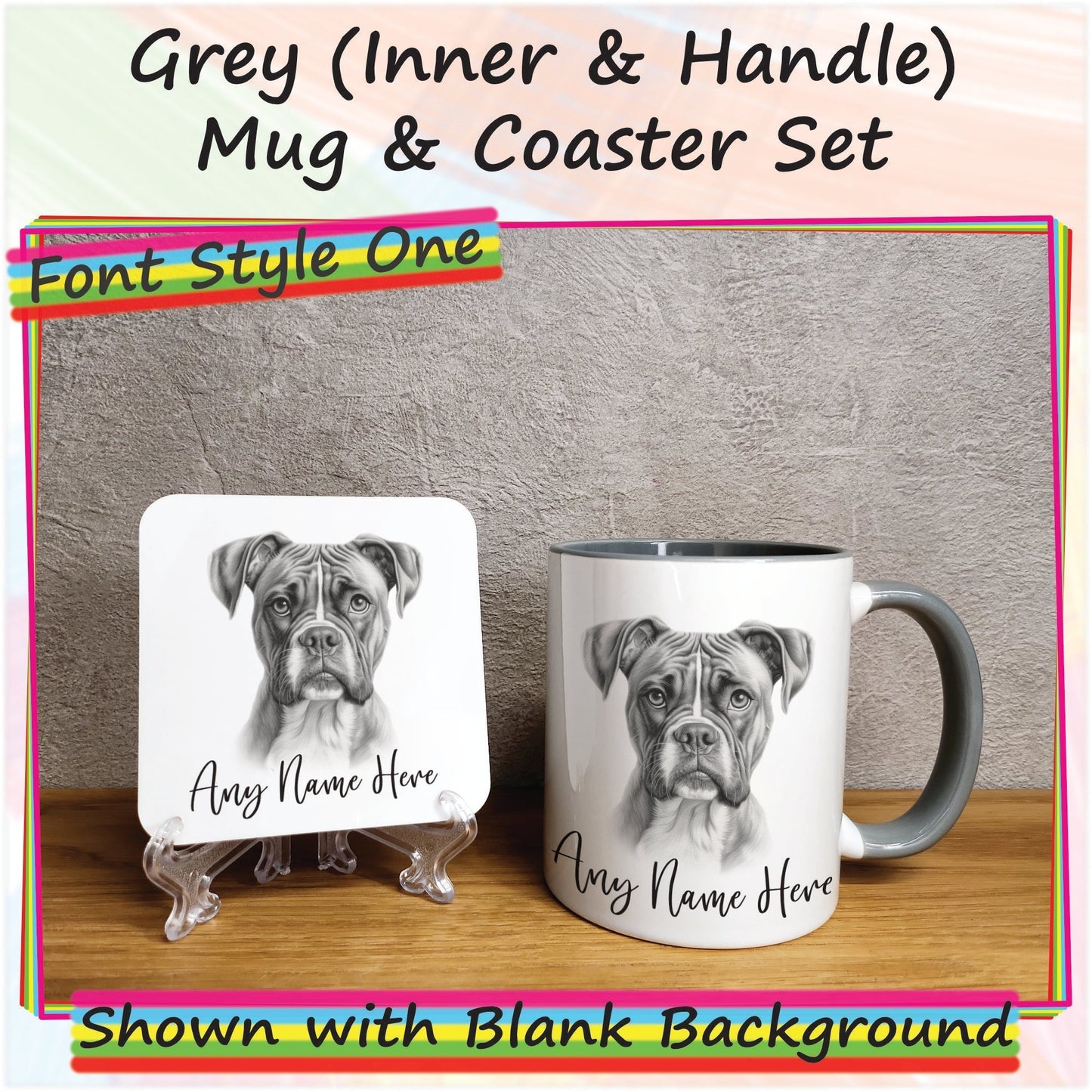 Custom Dog Mug, Personalised Sketched Boxer Dog Mug & Coaster Set