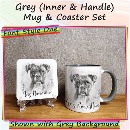 Personalised Sketched Boxer Dog 11oz Ceramic Mug & Coaster Set