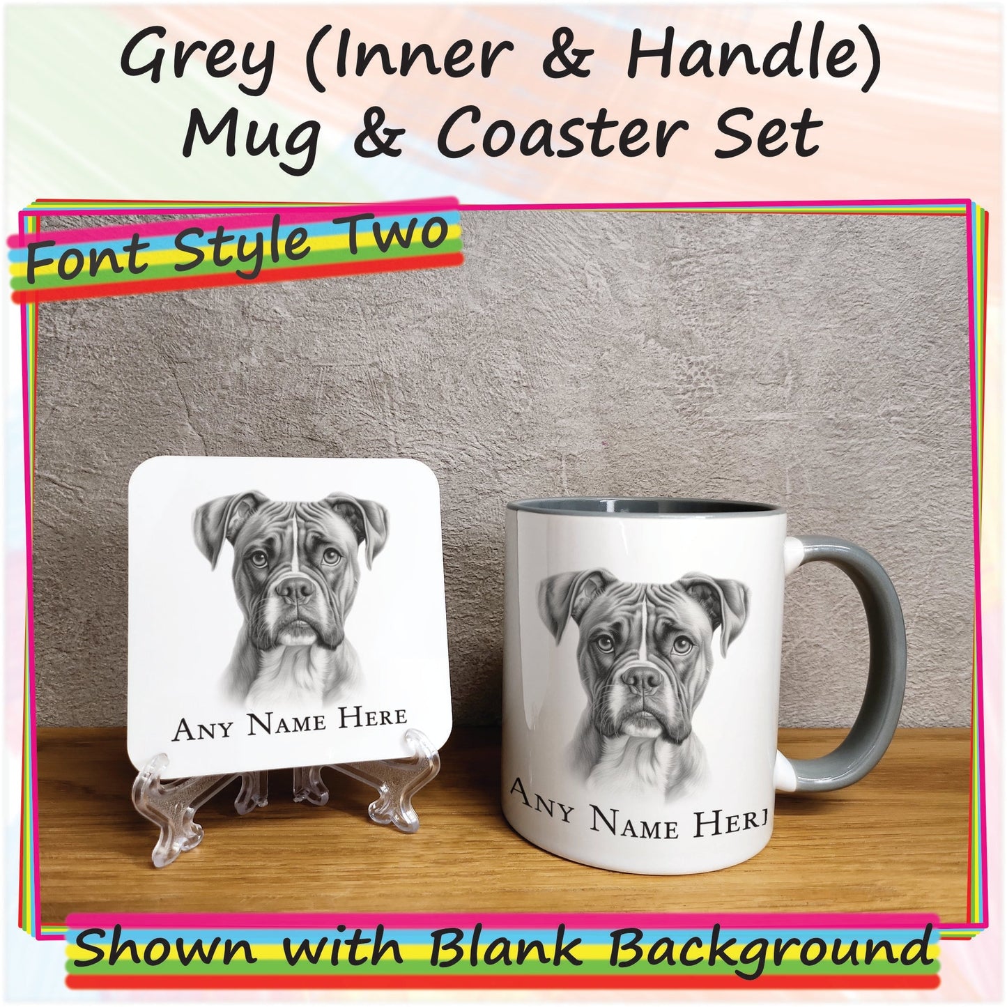 Personalised Sketched Boxer Dog 11oz Ceramic Mug & Coaster Set