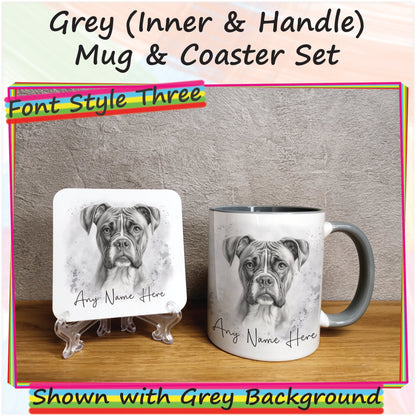 Personalised Sketched Boxer Dog 11oz Ceramic Mug & Coaster Set