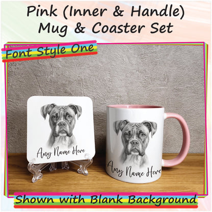 Personalised Sketched Boxer Dog 11oz Ceramic Mug & Coaster Set