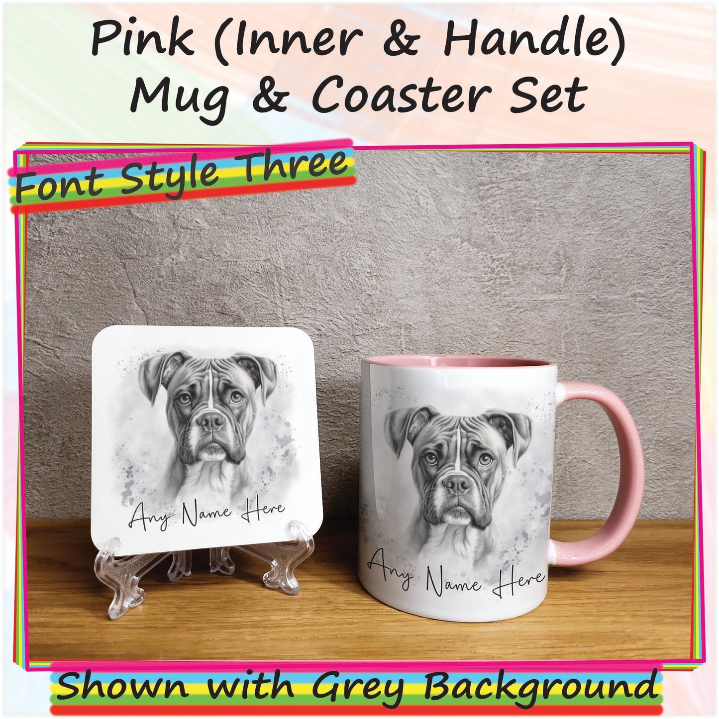 Custom Dog Mug, Personalised Sketched Boxer Dog Mug & Coaster Set