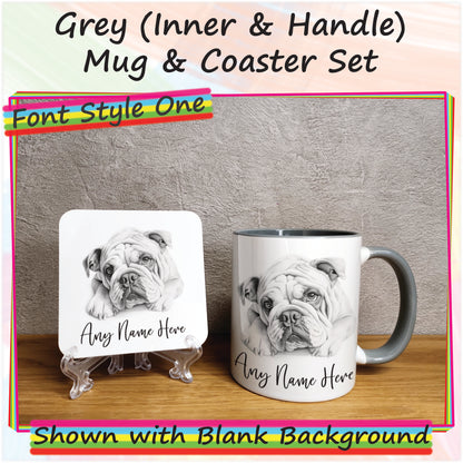 Personalised Sketched Bulldog 11oz Ceramic Mug & Coaster Set