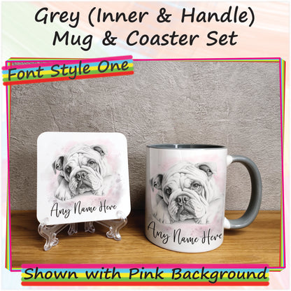 Personalised Sketched Bulldog 11oz Ceramic Mug & Coaster Set