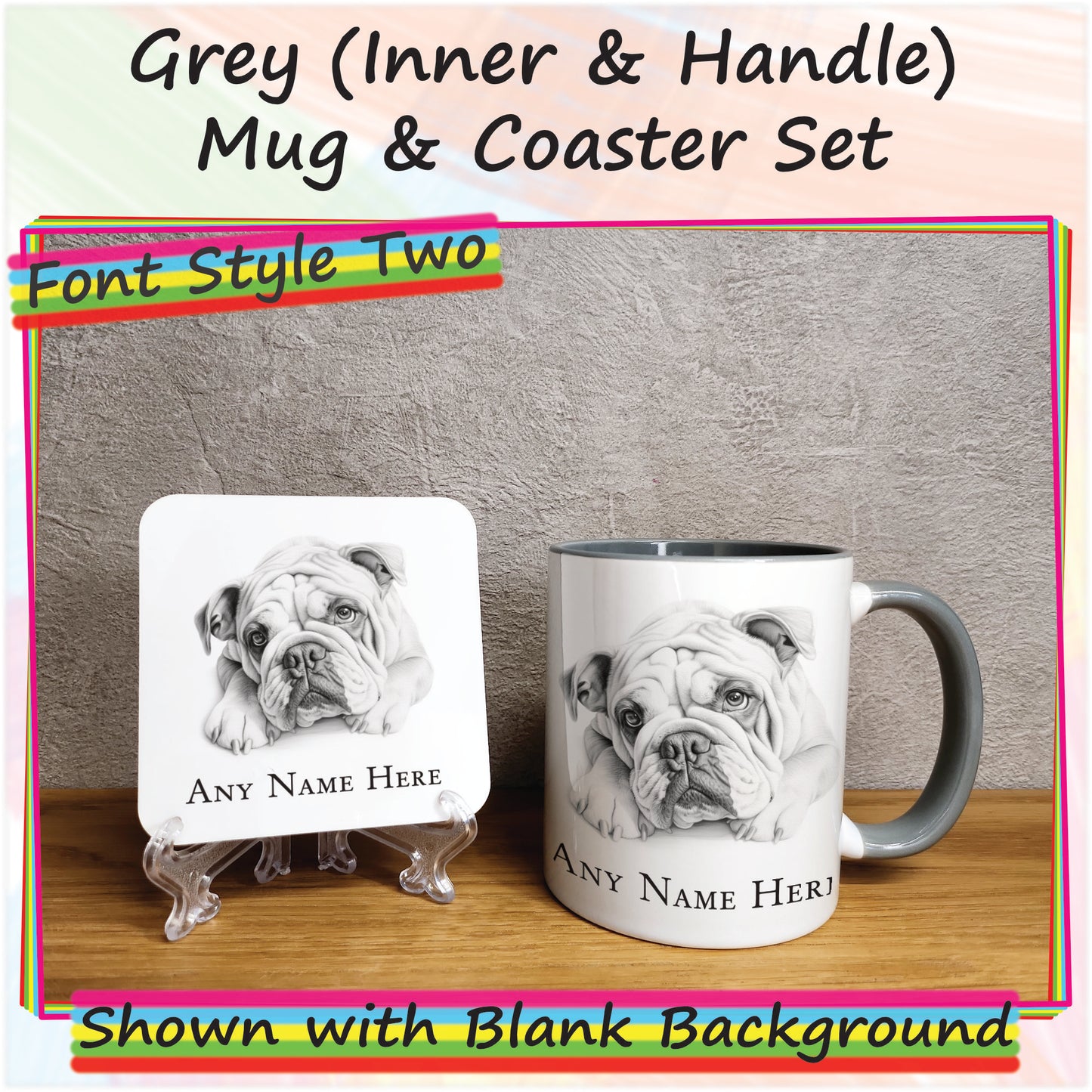 Personalised Sketched Bulldog 11oz Ceramic Mug & Coaster Set