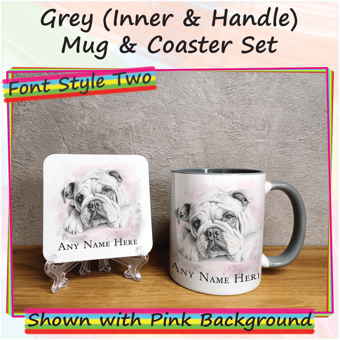 Personalised Sketched Bulldog 11oz Ceramic Mug & Coaster Set