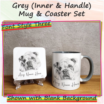 Personalised Sketched Bulldog 11oz Ceramic Mug & Coaster Set