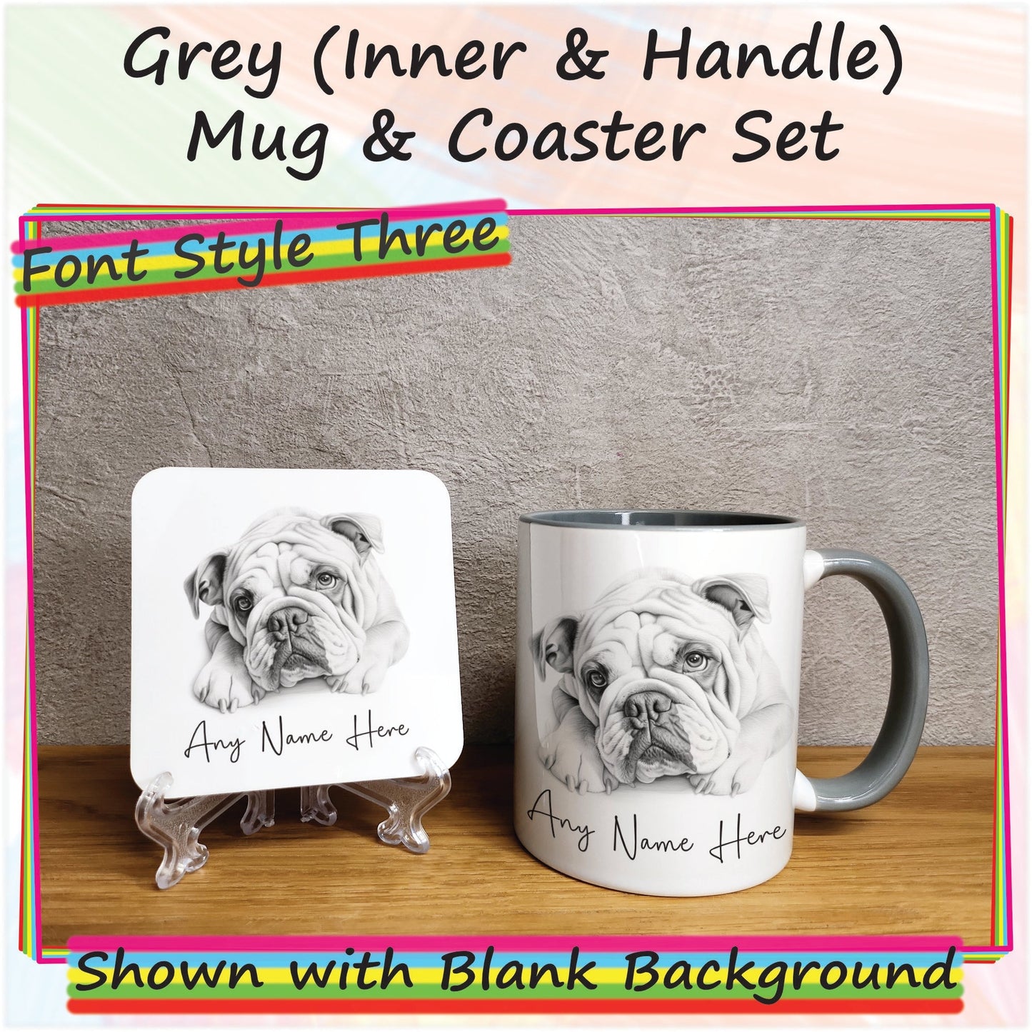 Custom Sketched Bulldog Mug & Coaster Set, Personalised Dog Mug