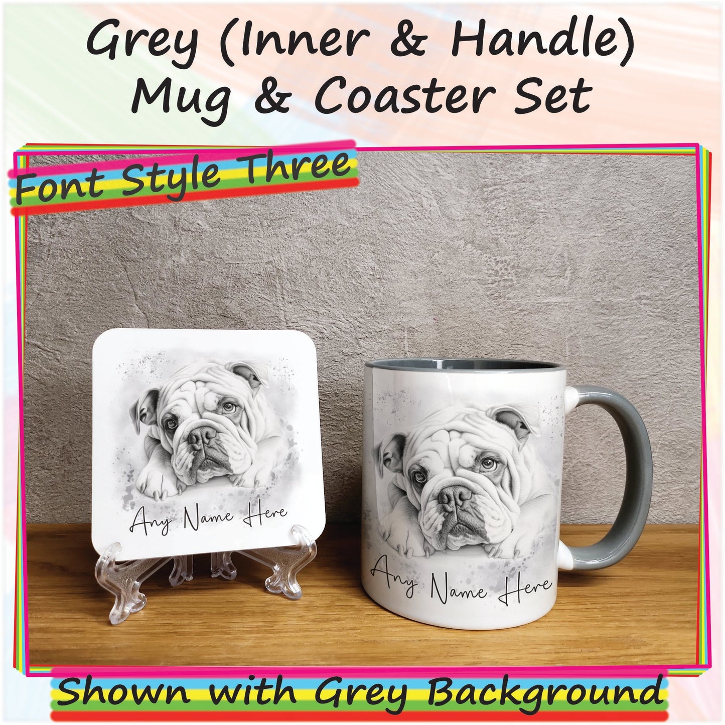 Personalised Sketched Bulldog Mug & Coaster Set, Custom Dog Mug