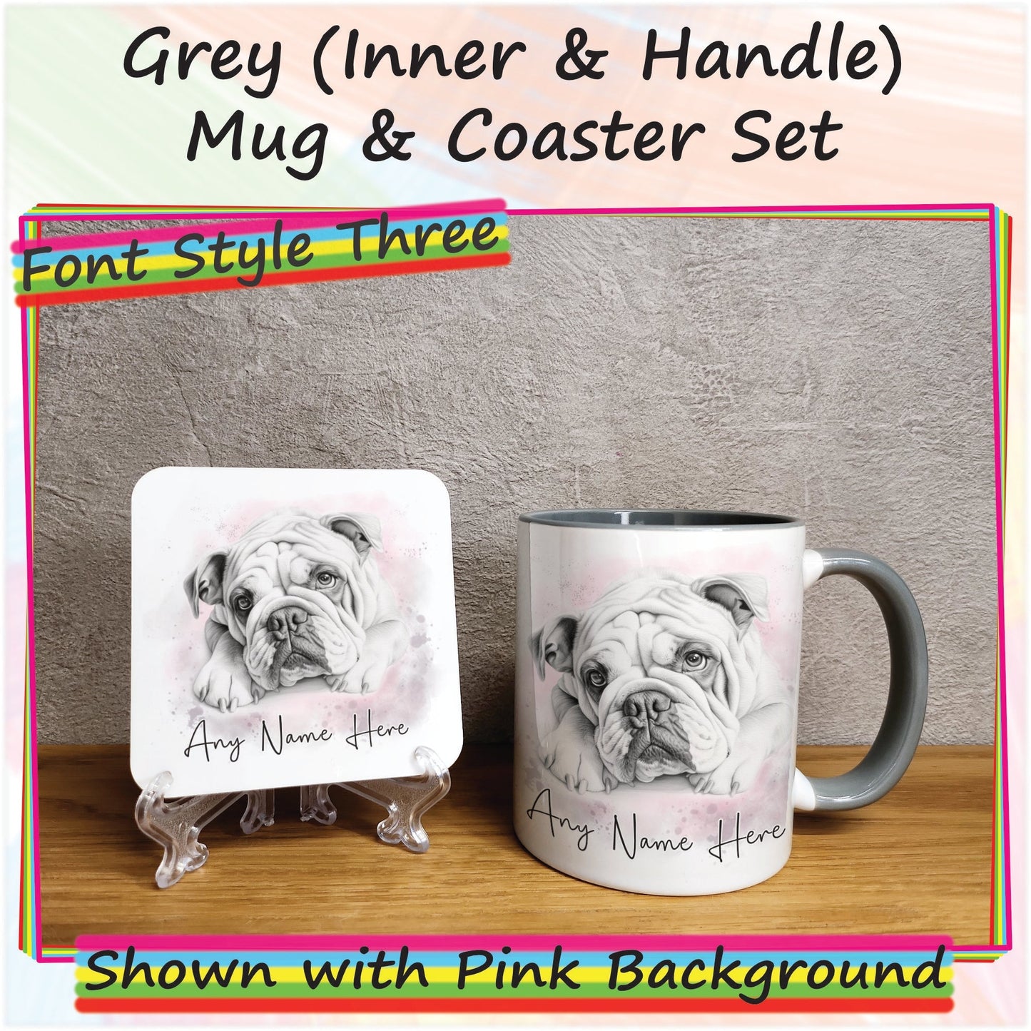 Custom Sketched Bulldog Mug & Coaster Set, Personalised Dog Mug