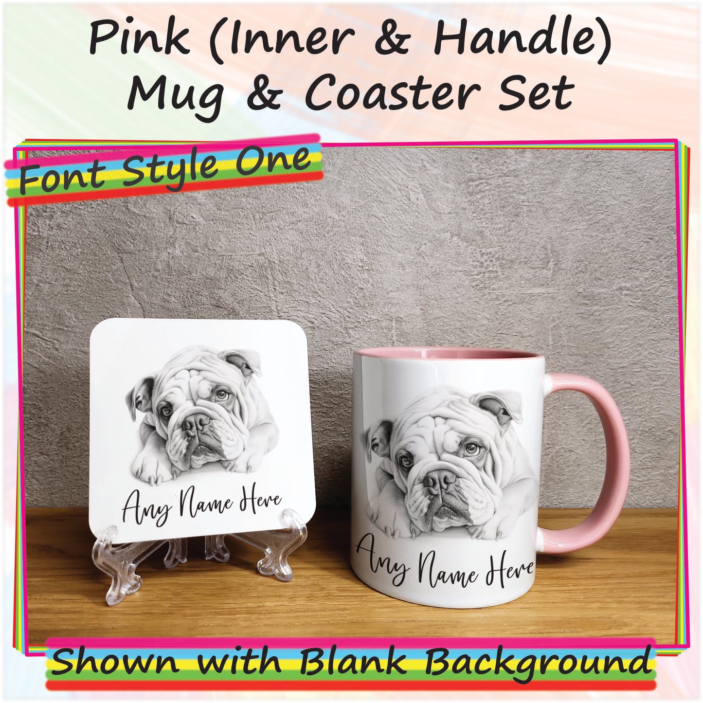 Personalised Sketched Bulldog 11oz Ceramic Mug & Coaster Set