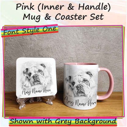 Personalised Sketched Bulldog 11oz Ceramic Mug & Coaster Set