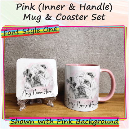 Personalised Sketched Bulldog 11oz Ceramic Mug & Coaster Set