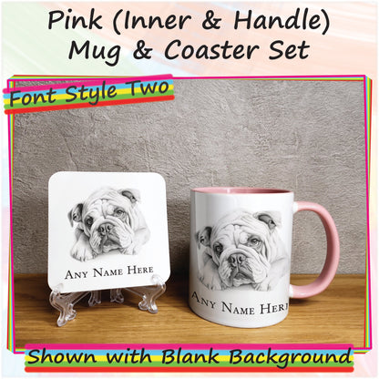 Personalised Sketched Bulldog Mug & Coaster Set, Custom Dog Mug