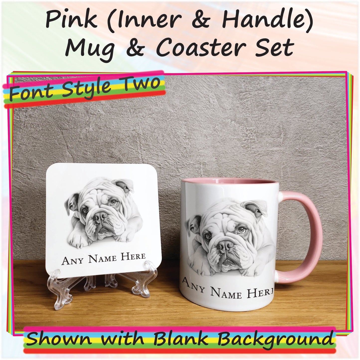 Custom Sketched Bulldog Mug & Coaster Set, Personalised Dog Mug