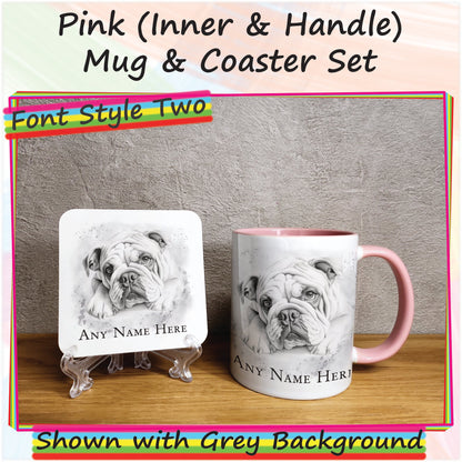 Personalised Sketched Bulldog Mug & Coaster Set, Custom Dog Mug