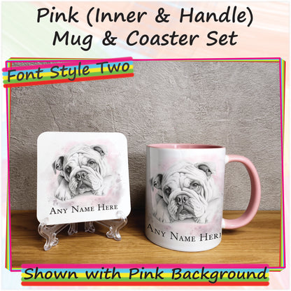 Personalised Sketched Bulldog 11oz Ceramic Mug & Coaster Set