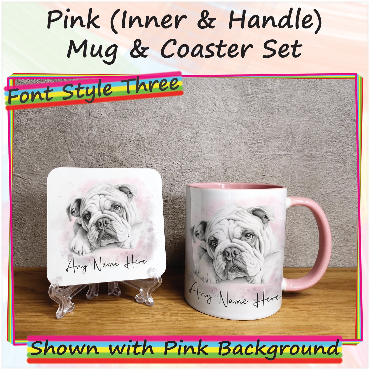 Personalised Sketched Bulldog 11oz Ceramic Mug & Coaster Set