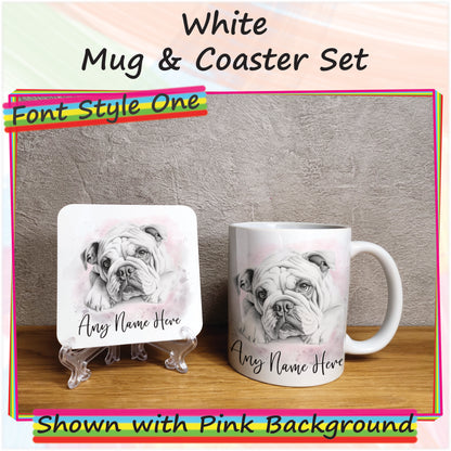 Personalised Sketched Bulldog 11oz Ceramic Mug & Coaster Set