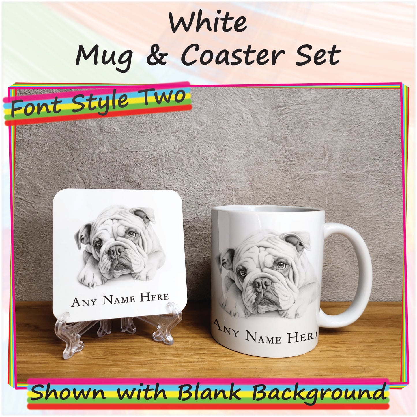 Personalised Sketched Bulldog 11oz Ceramic Mug & Coaster Set