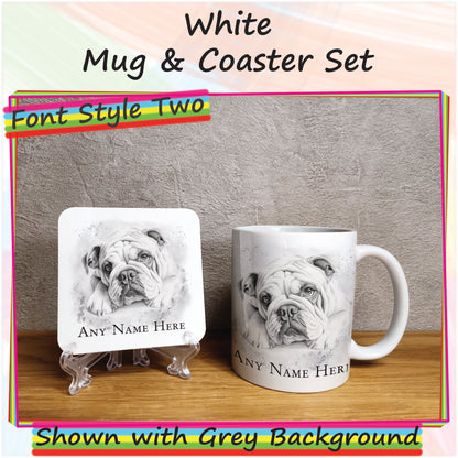 Personalised Sketched Bulldog 11oz Ceramic Mug & Coaster Set