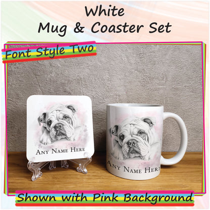 Personalised Sketched Bulldog 11oz Ceramic Mug & Coaster Set