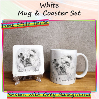 Custom Sketched Bulldog Mug & Coaster Set, Personalised Dog Mug