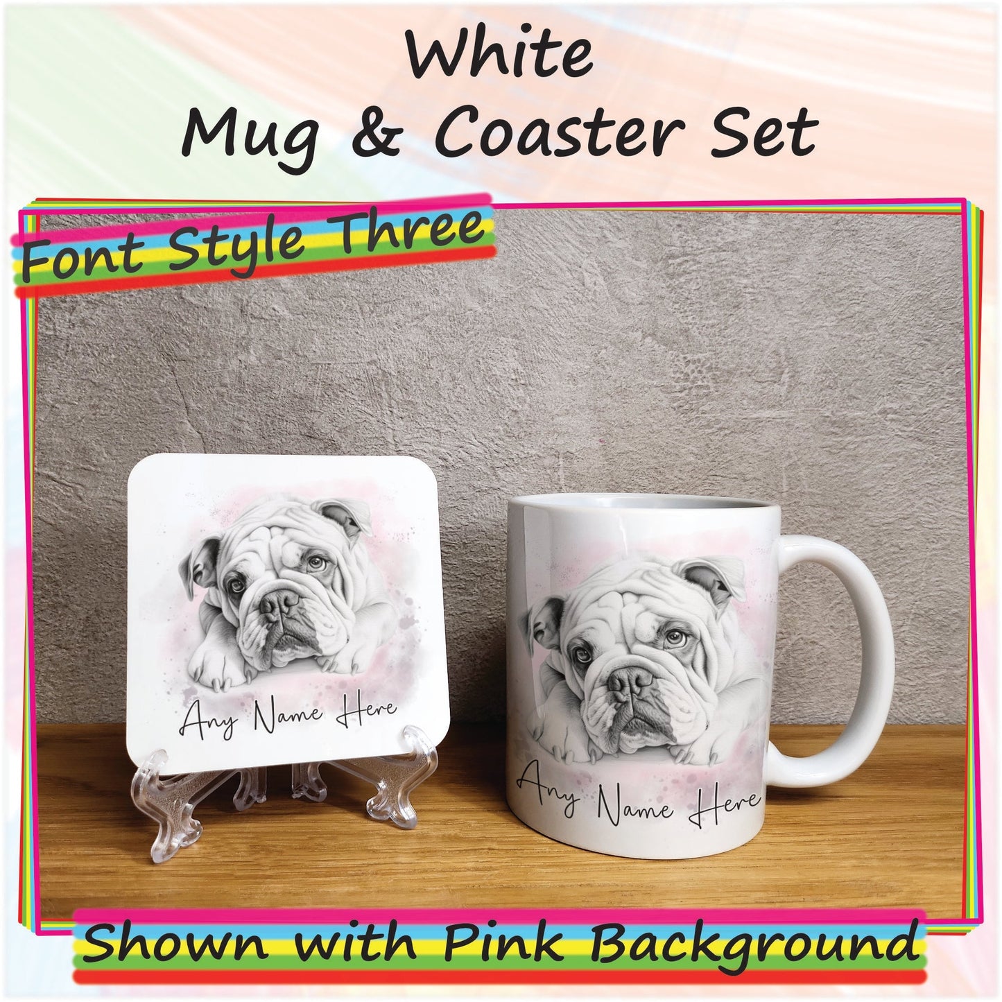 Custom Sketched Bulldog Mug & Coaster Set, Personalised Dog Mug