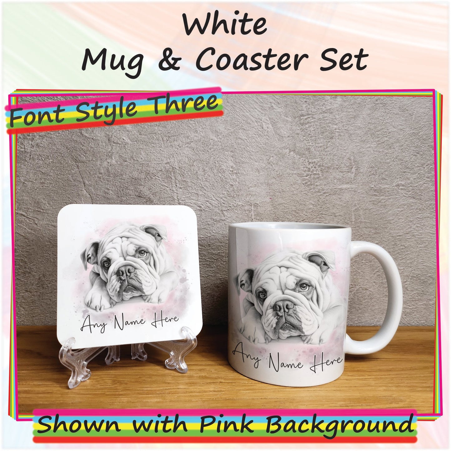 Personalised Sketched Bulldog Mug & Coaster Set, Custom Dog Mug