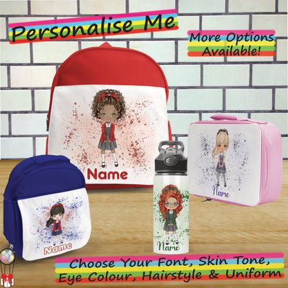 Personalised School Girl Bottle, Backpack and Lunch Bag Bundle