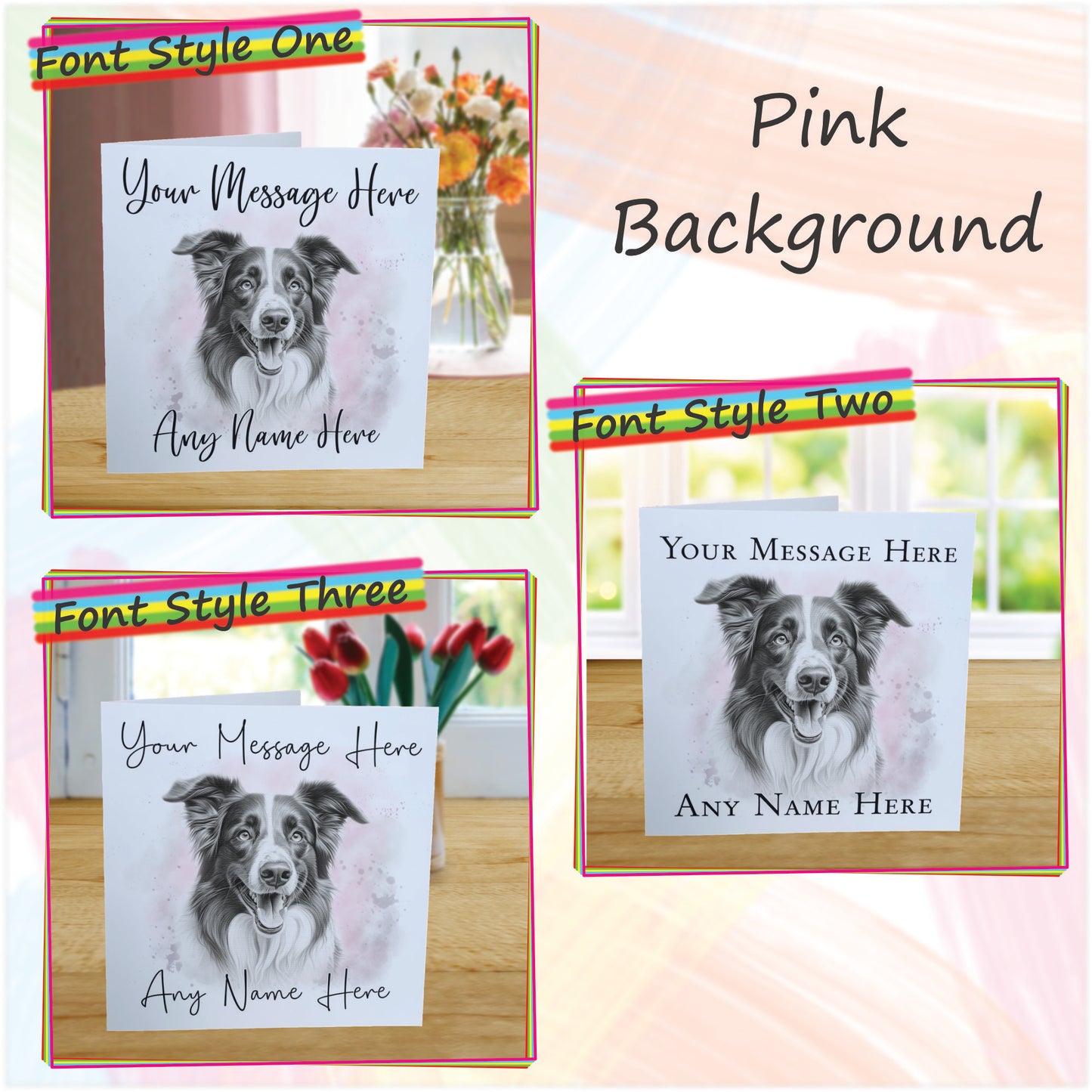 Personalised Border Collie Dog Card - Custom Hand Drawn Sketched Dog Art