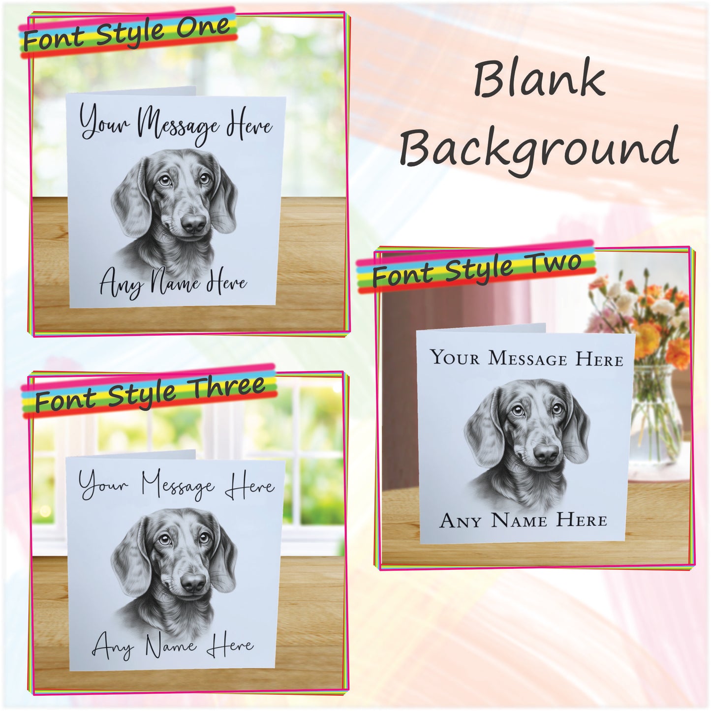 Personalised Daschund Dog Card - Custom Hand Drawn Sketched Dog Art