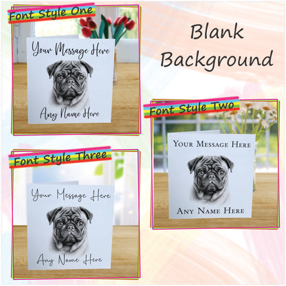 Personalised Pug Dog Card - Custom Hand Drawn Sketched Dog Art