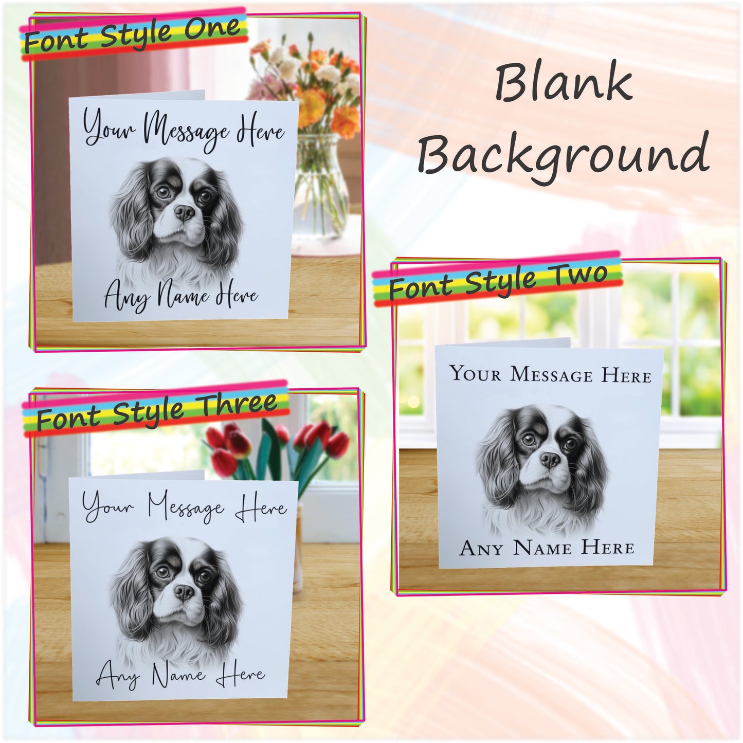 Personalised King Charles Cavalier Dog Card - Custom Hand Drawn Sketched Dog Art