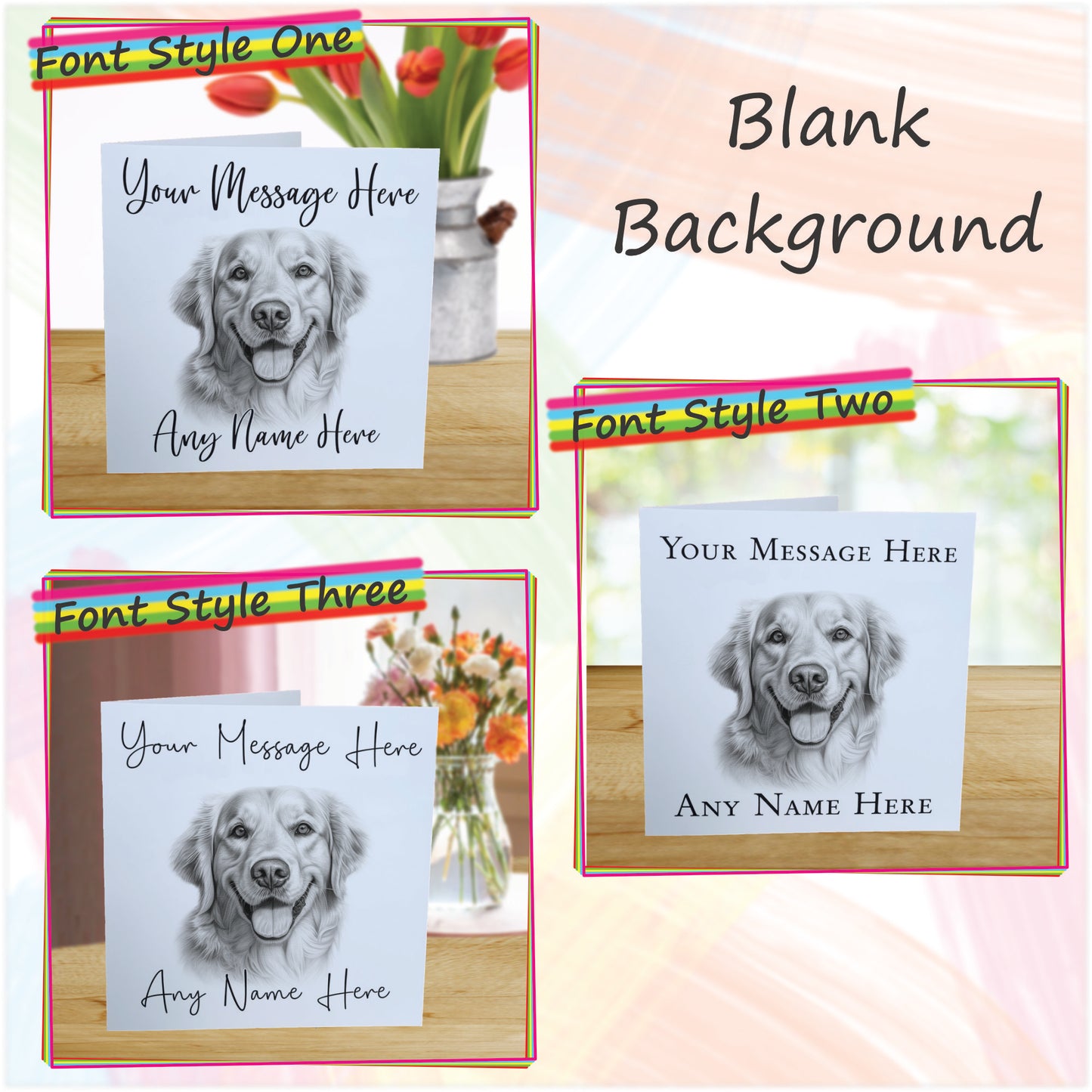 Personalised Golden Retriever Dog Card - Custom Hand Drawn Sketched Dog Art