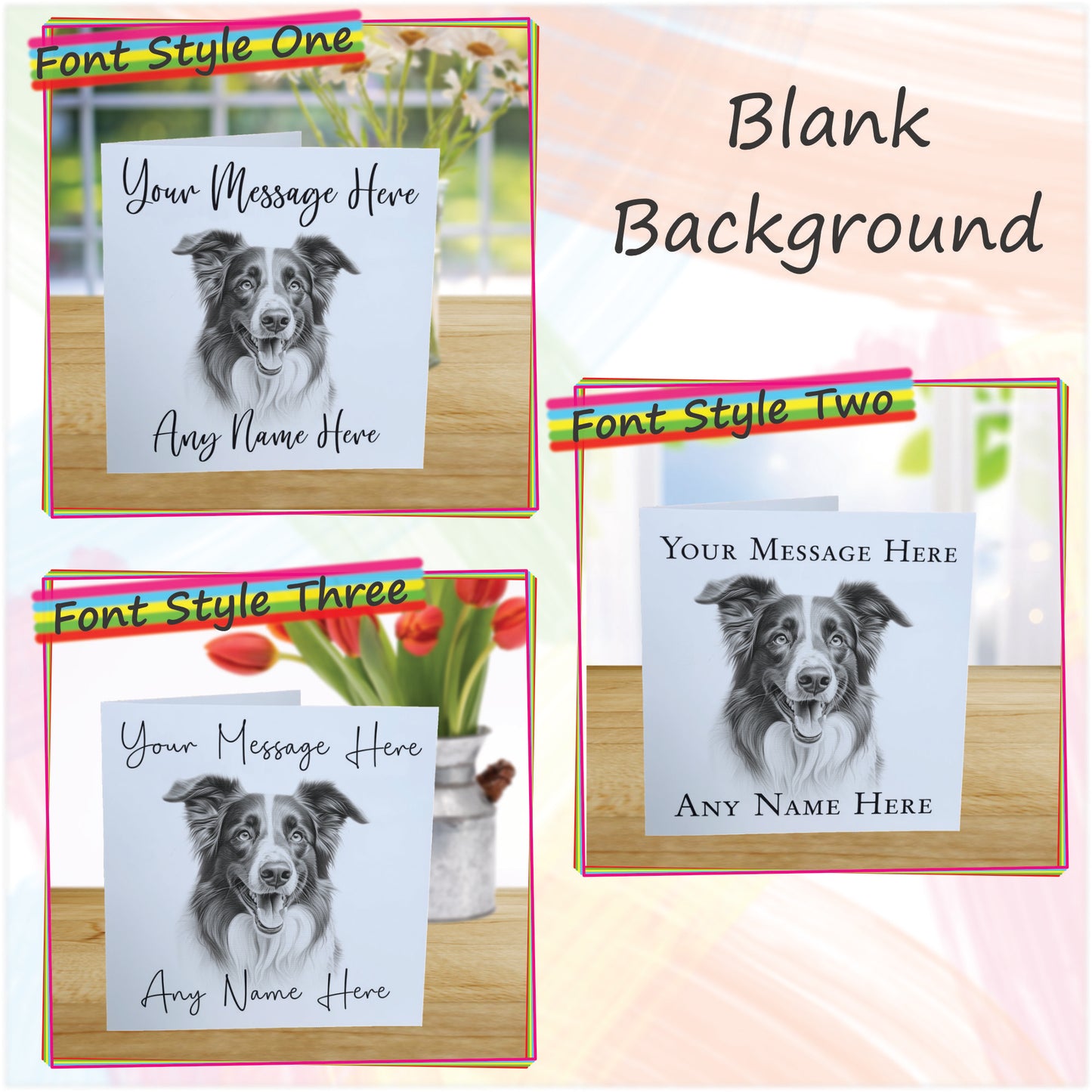 Personalised Border Collie Dog Card - Custom Hand Drawn Sketched Dog Art