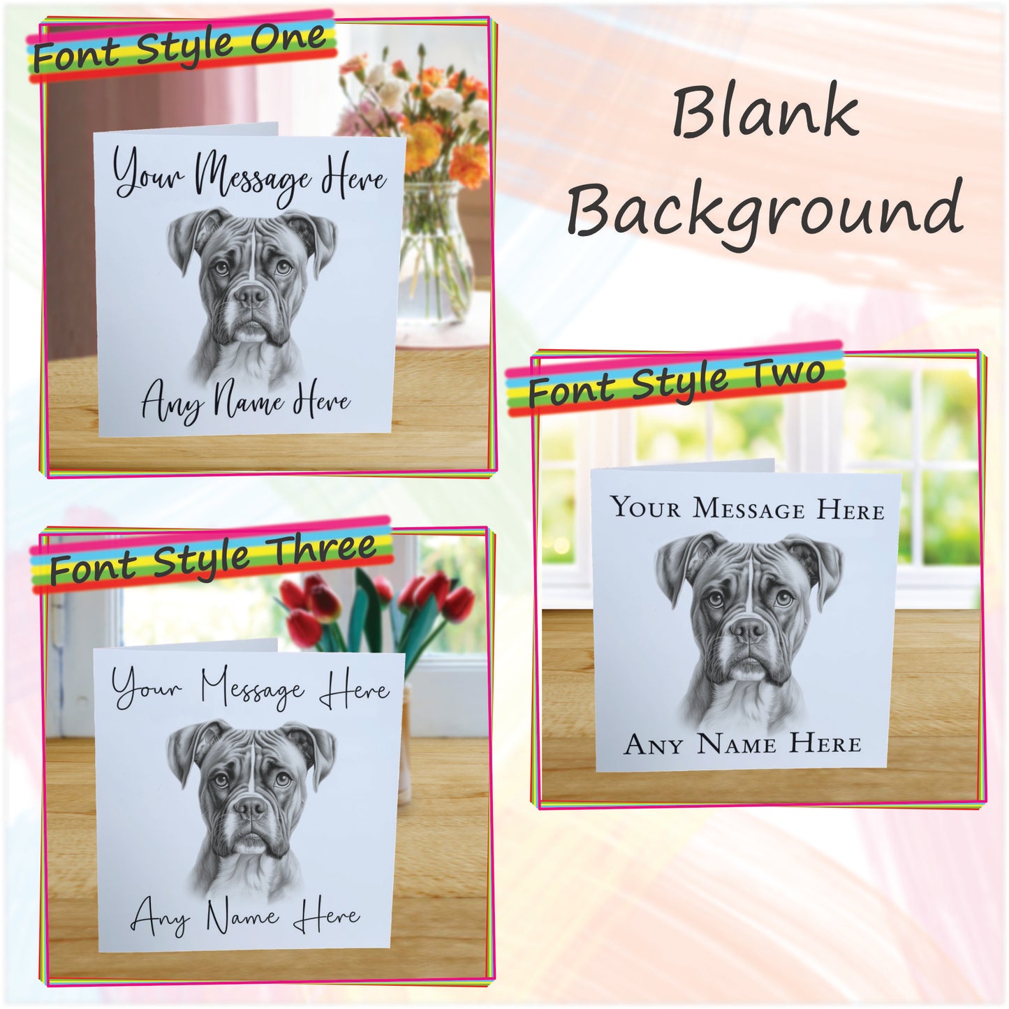 Personalised Boxer Dog Card - Custom Hand Drawn Sketched Dog Art