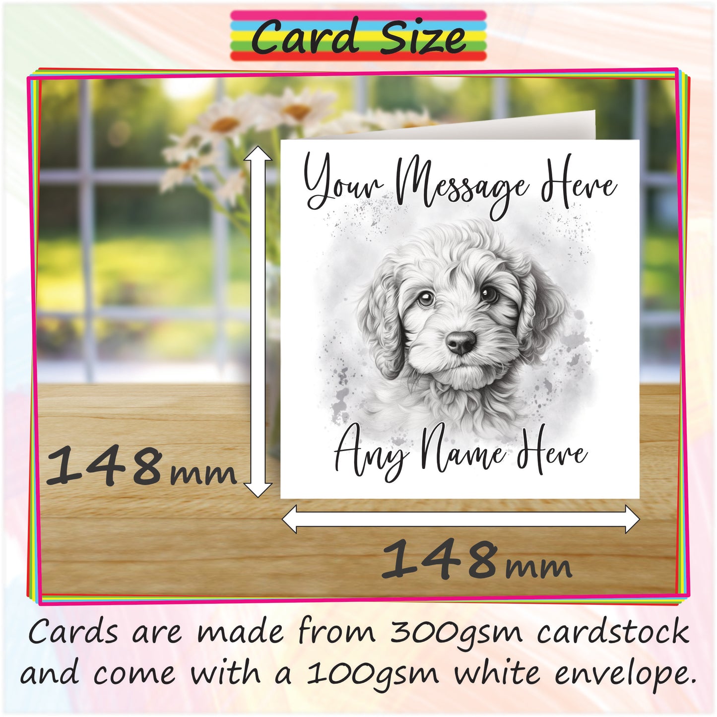 Personalised Cockerpoo Dog Card - Custom Hand Drawn Sketched Dog Art