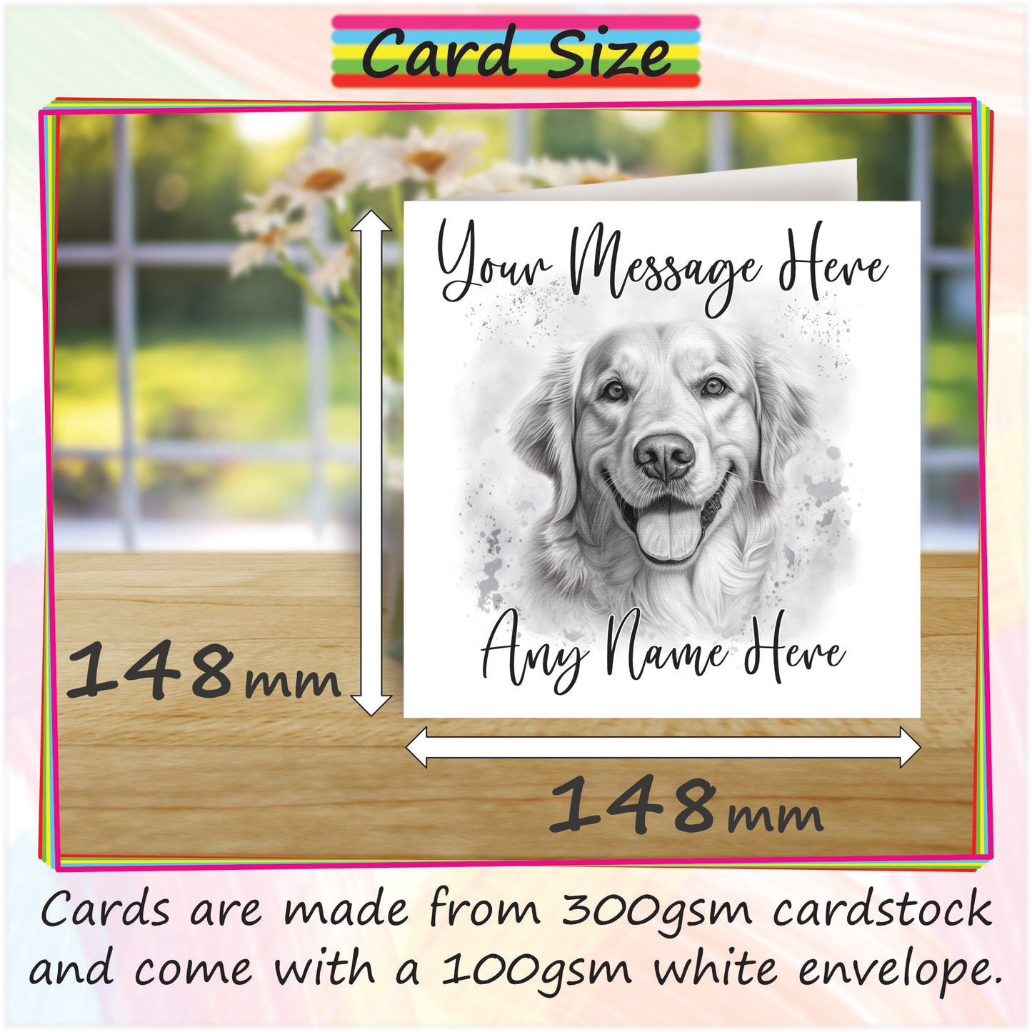 Personalised Golden Retriever Dog Card - Custom Hand Drawn Sketched Dog Art