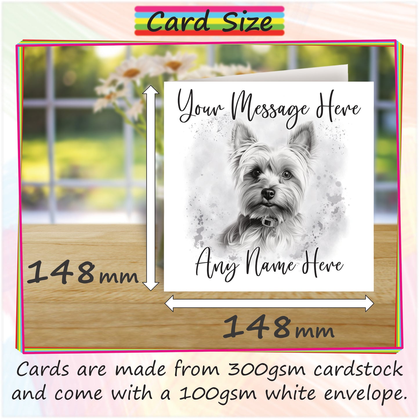 Personalised Yorkshire Terrier Dog Card - Custom Hand Drawn Sketched Dog Art