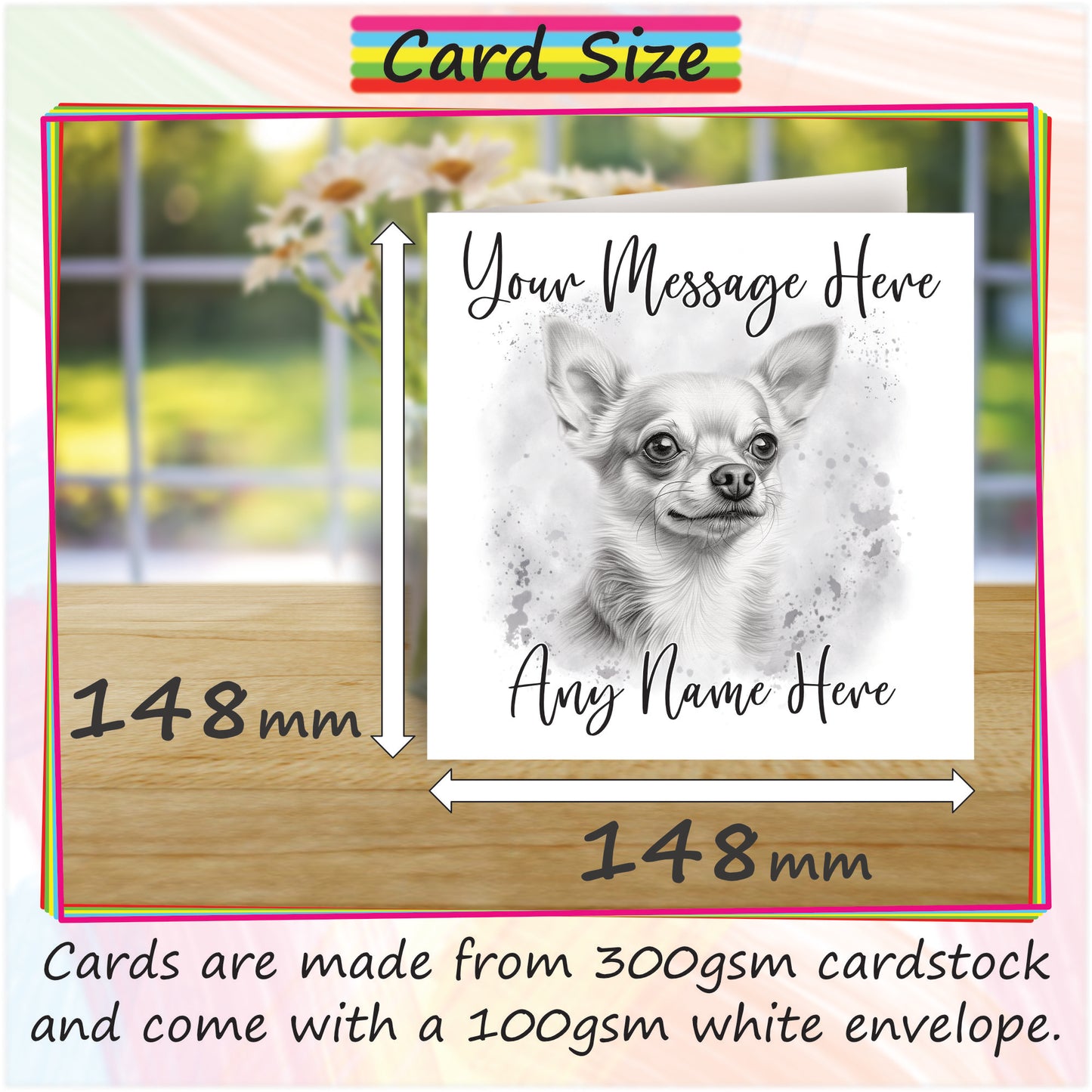 Personalised Chihuahua Dog Card - Custom Hand Drawn Sketched Dog Art