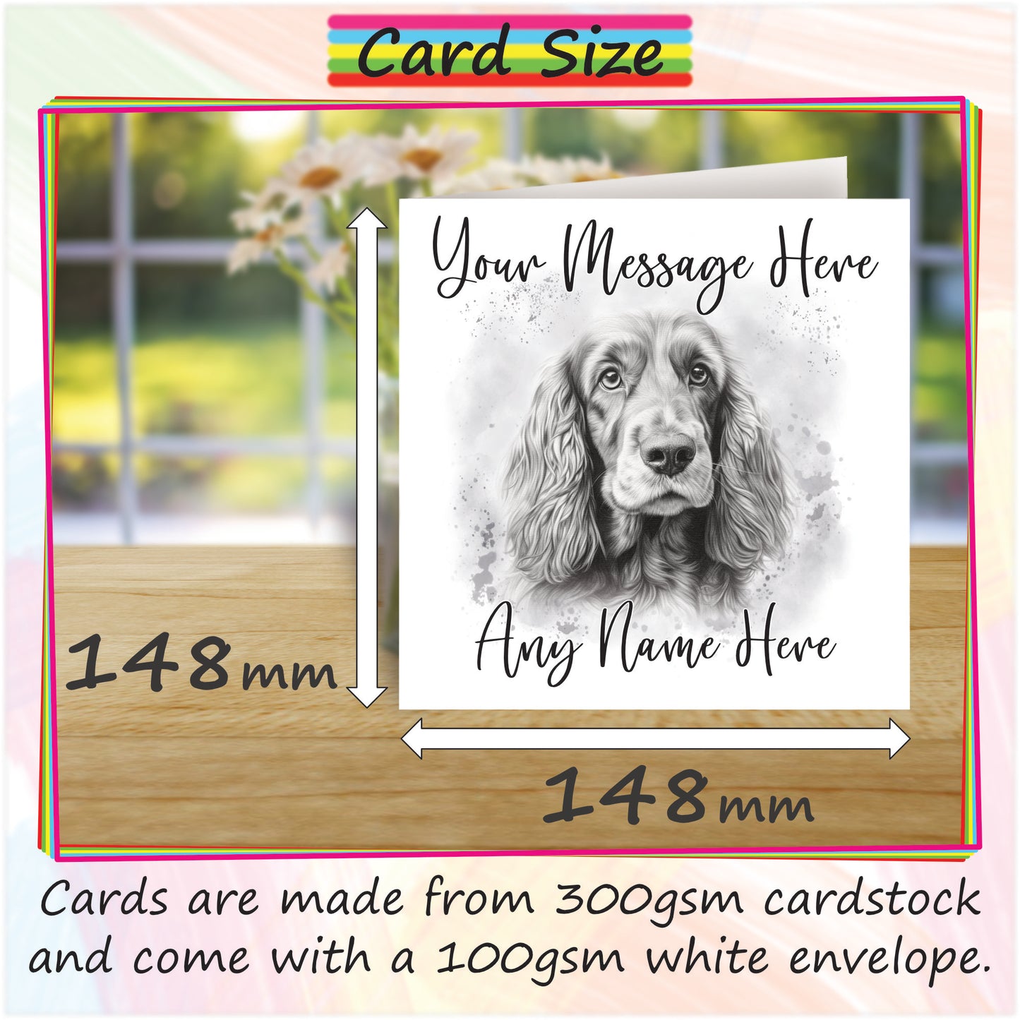 Personalised Cocker Spaniel Dog Card - Custom Hand Drawn Sketched Dog Art